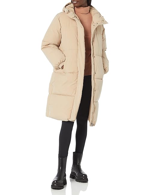 Amazon Essentials Women's Oversized Long Puffer Jacket (Available in Plus Size), Tan, Large