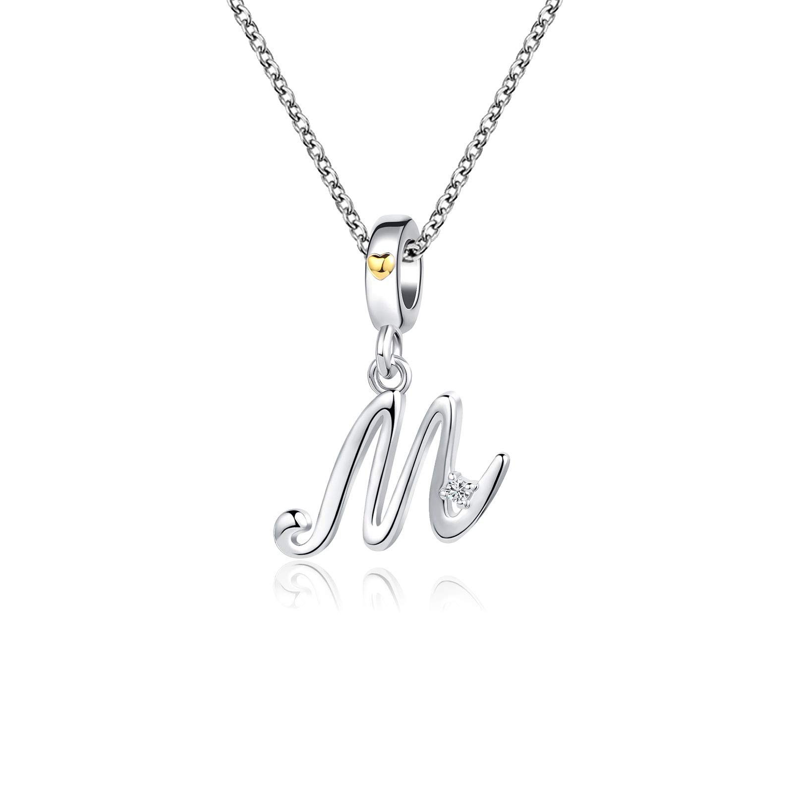 KunBead Jewelry Birthday Letter M Initial Necklace Heart Love Crystal Alphabet Personalised Name Necklace for Women Girls