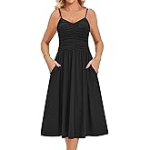 Zeagoo Women 2026 Summer Adjustable Spaghetti Strap Sundress Casual Ruched Floral V Neck Midi Flowy Beach Dress with Pockets