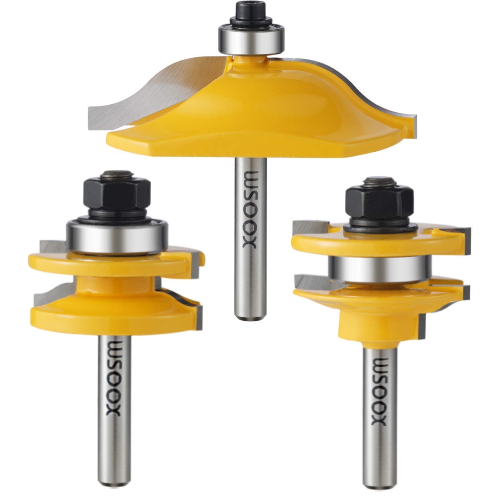 WSOOX 3 PCS Router Bit Set, Raised Panel Cabinet Door Making Router Bit Set, Ogee Rail and Stile Bit, Professional Carbide Milling Cutters for Woodworking (1/4-Inch Shank)