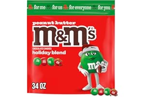 M&M'S Peanut Butter Red & Green Milk Chocolate Christmas Candy Bulk Assortment, Bulk Christmas Candy 34 oz Resealable Bag
