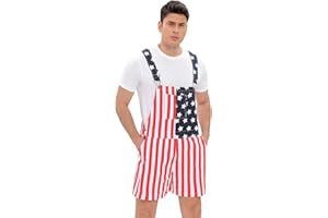 WIDEPAMY Unisex Patriotic American Flag Overalls Denim Bib One Piece Jumpsuit Usa Shorts 4 of July Outfit
