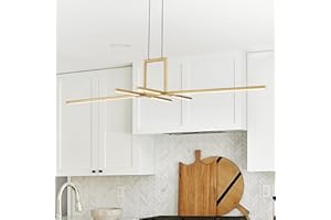 Zicbol Gold Linear Pendant Light, Modern Simple 6-Lights Linear Led Chandelier for Dining Room 47inch Dimmable Kitchen Island Lighting Over Table (Adjustable Height)