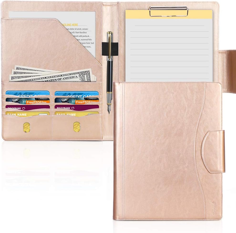 Portfolio Padfolio Case,Skycase Business Portfolio Notebook Folder,Resume/Conference/Legal Document Organizer with Letter/A4 Size Clipboard,Business Card Holders,Padfolio for Women/Men, Light Gold