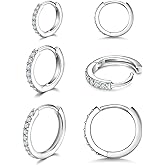 925 Sterling Silver Small Hoop Earrings Cubic Zirconia Huggie Hoop Earrings, 3 Pairs 14K White Gold Plated Cartilage Piercing Earrings Ear Cuff Tiny Hoop Earrings for Women Men