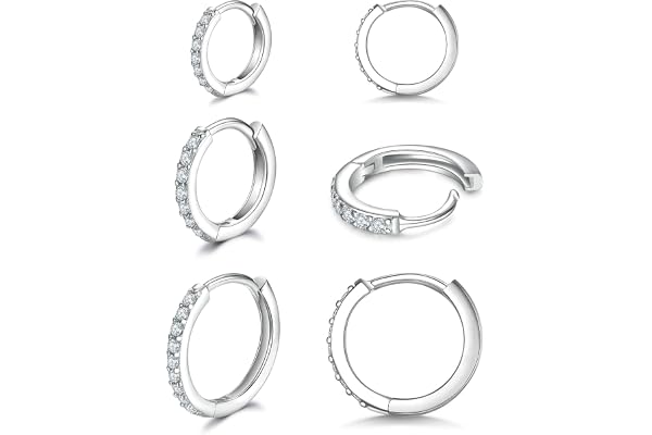 925 Sterling Silver Post Small Hoop Earrings Cubic Zirconia Huggie Hoop Earrings,3 Pairs Cartilage Piercing Earrings Ear Cuff