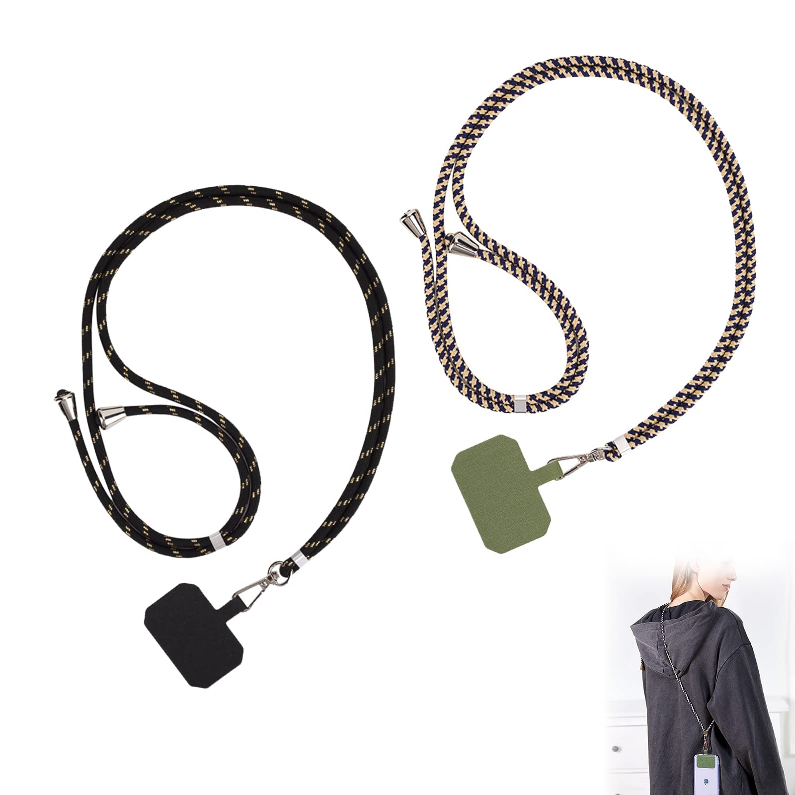 Pack of 2 Mobile Phone Lanyard Adjustable Lanyard Necklace Carabiner Lanyard Hanging Neck Crossbody Adjustable Compatible with Most Smartphones