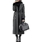 chouyatou Women's Winter Double Breasted Wool Coat Business Casual Long Winter Pea Coat with Belt