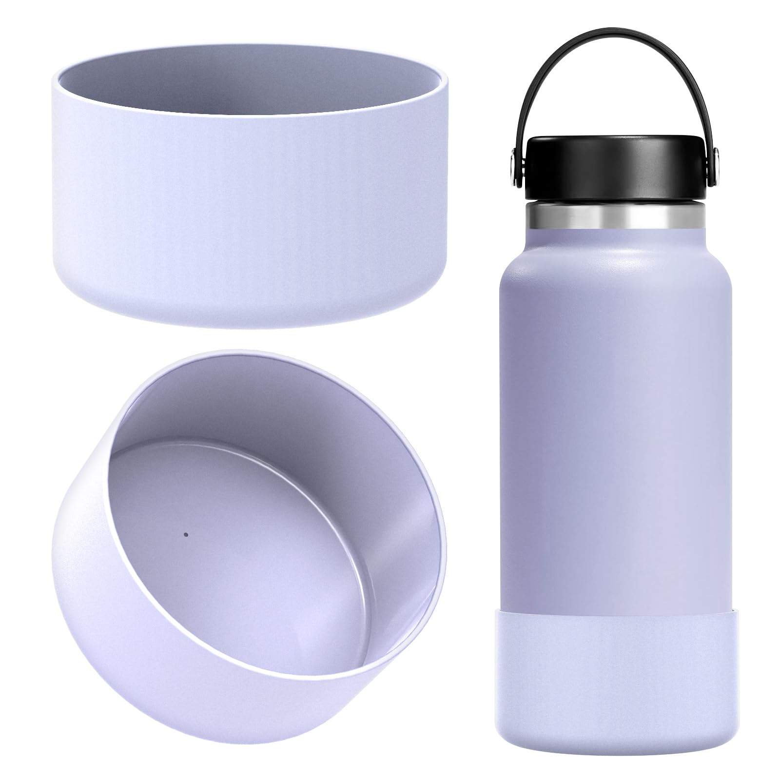 Linkidea Water Bottle Boot Compatible with Hydro Flask Wide Mouth Flex Cap/Straw Lid/Chug Cap 32oz/40oz, Silicone Bottle Bottom Sleeve Cover Protector, Bottle Bumper (Fog / 2 Pack)