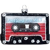 Set of 2 Hand Blown Glass Mixed Tape Music Ornaments for Christmas Tree Decorations, Cute Nostalgic 80s Cassette Tape Blown Glass Christmas Ornaments