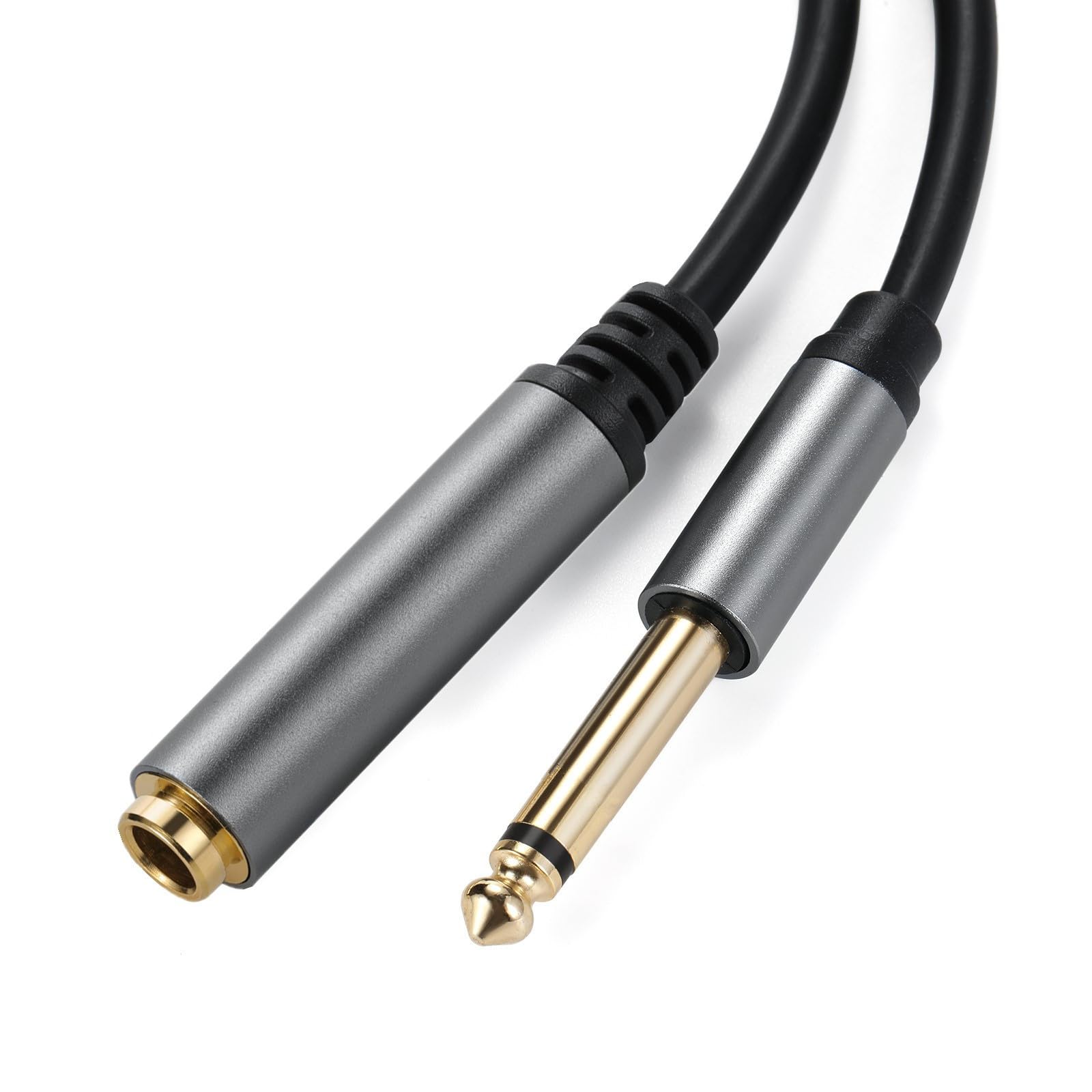 Photo 1 of 1/4 Inch Mono Male to Female Audio Extension Cable, 6.35mm TS Guitar Extension Cable,6.35mm Quarter inch Mono Cord for Amplifiers, Instruments, and Microphone, Gold-Plated Connectors, 1Feet Length