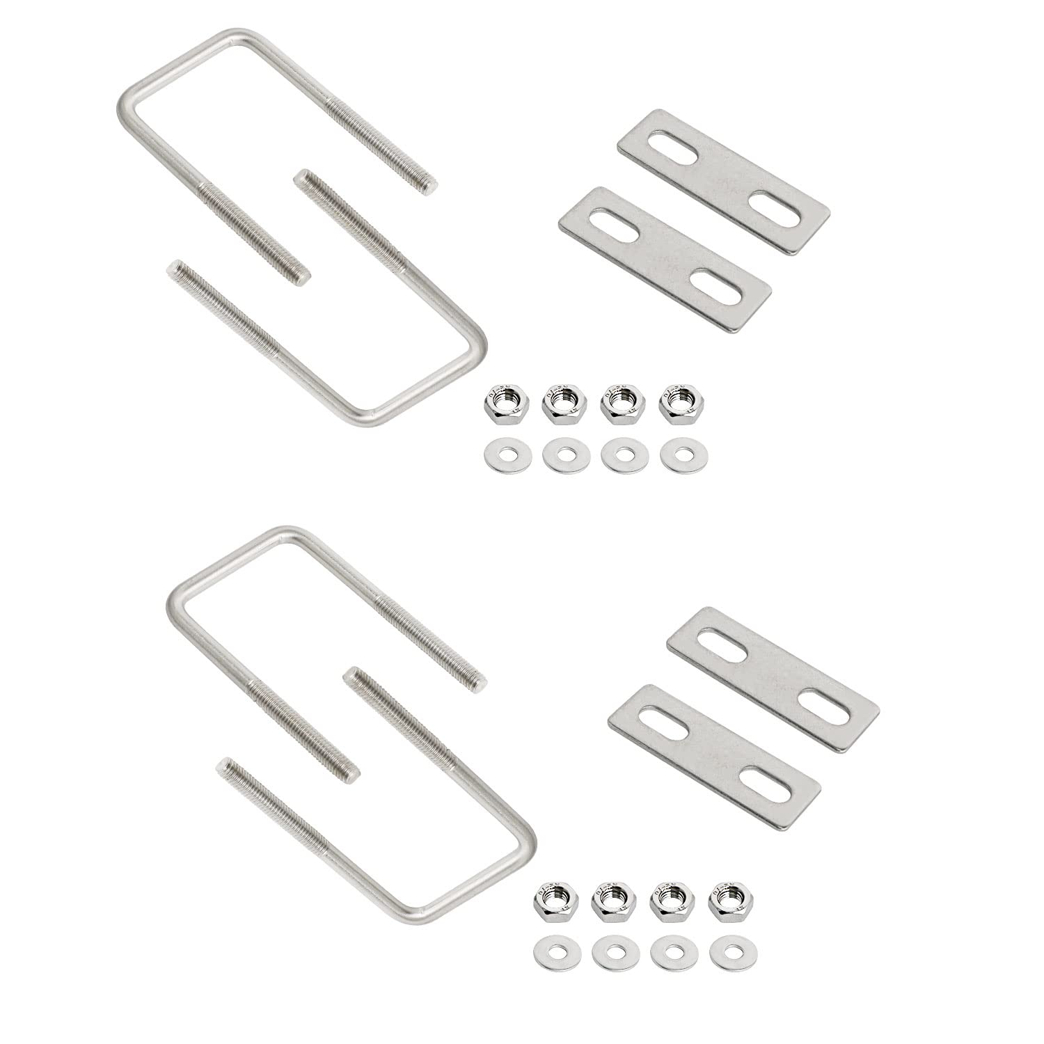 Aoje-Link Square U Bolt 1.77"(45mm) Inner Width M6 Thread 304 Stainless Steel Silver with Plates Nuts Flat Washers, 4Pcs