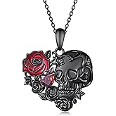 CVRAVO Skull Necklace for Women 925 Sterling Silver Gothic Necklace Rose Heart Pendant Gothic Jewelry Gifts for Women