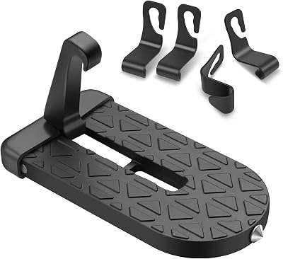 Klappbarer Auto Türpedal, Türstufe Trittbretter mit U Haken Verriegelung, Fußrasten Fahrzeug mit Sicherheitshammer und 4 Kunststoff Haken, Autotürstufe zum Autodach für SUV/RV, Schwarz