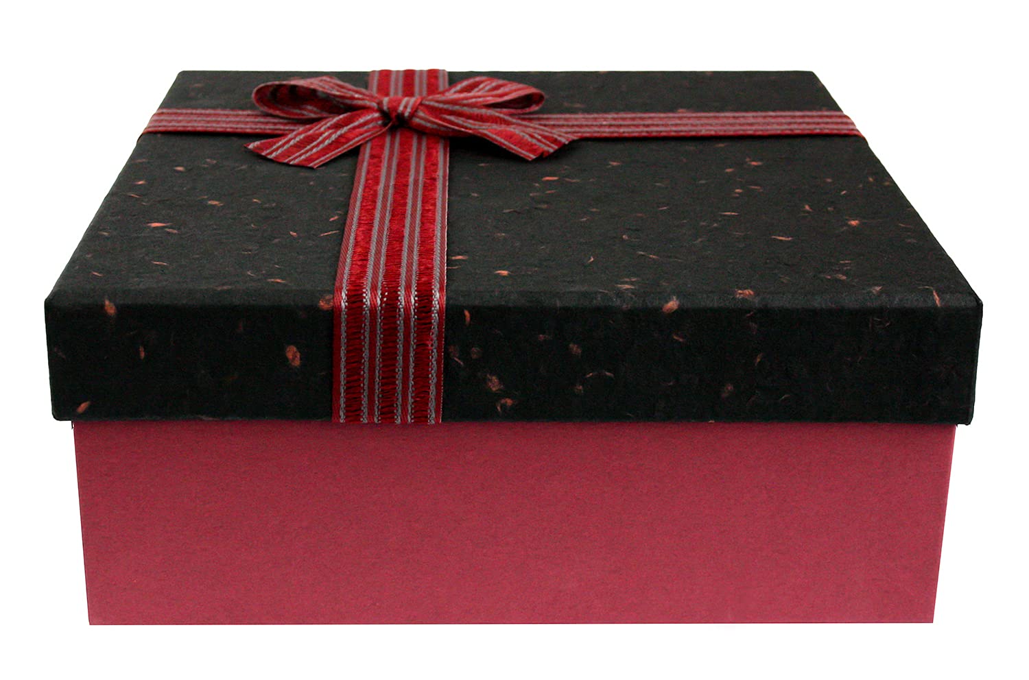 Emartbuy Burgundy/Black Rigid Gift Box with Ribbon – 23.5 x 23.5 x 10 cm – Luxury Cardboard Presentation Box | Premium Packaging for Hampers, Birthdays, Weddings, Corporate Gifting