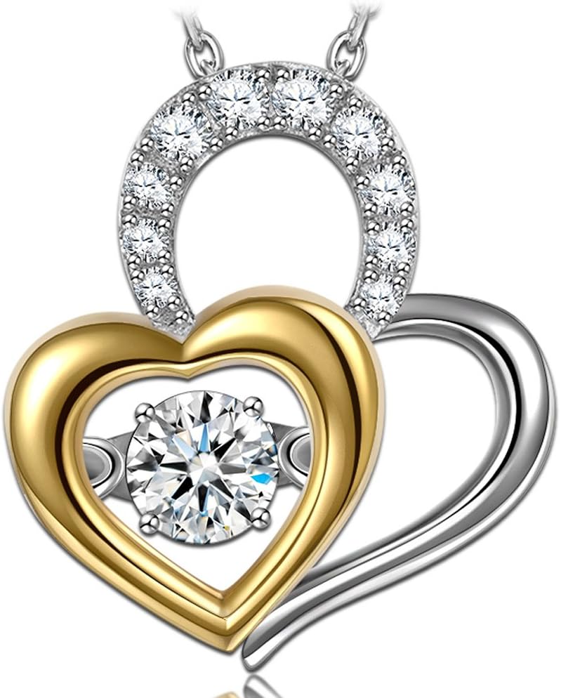DANCING HEART Valentines Gifts Silver Pendant Necklace"Be with You" 925 Sterling Silver Necklace for Women with Gift Box - Fine Jewellery, 5A CZ Pendant, Best Gift for Mum Wife Girlfriend