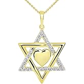 Jewelry America 14k Yellow Gold Hebrew Love CZ Star of David with Heart Pendant Necklace
