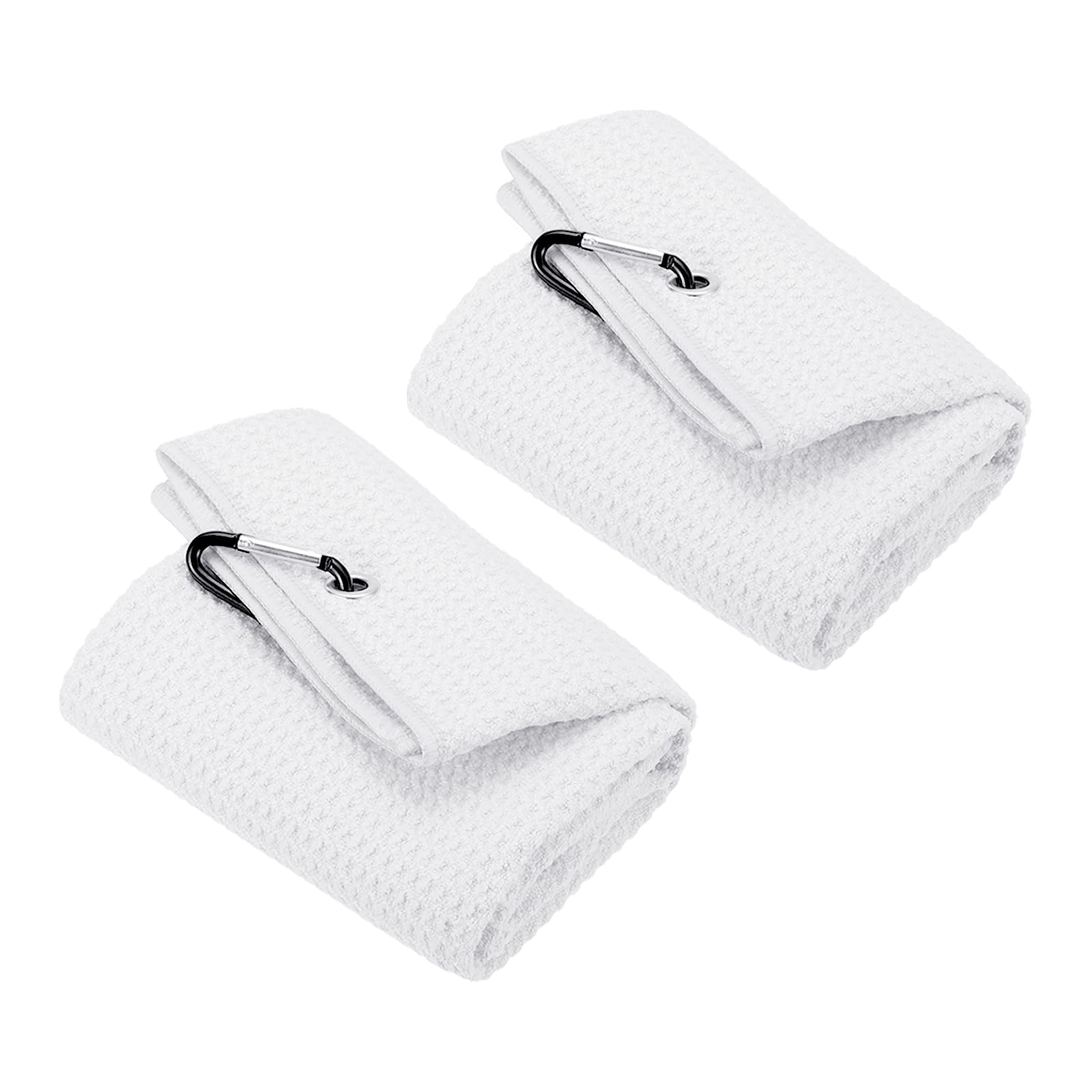PATIKIL 24"x16" Tri-Fold Golf Towels, 2 Pack Waffle Pattern Towels Soft Fiber Strong Water Absorption with D Clip for Golf Lovers, White