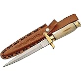 SZCO Supplies 12.5-Inch Renaissance Dagger with Genuine Bone Handle, Stainless Steel Blade, Brass Guard, and Leather Sheath