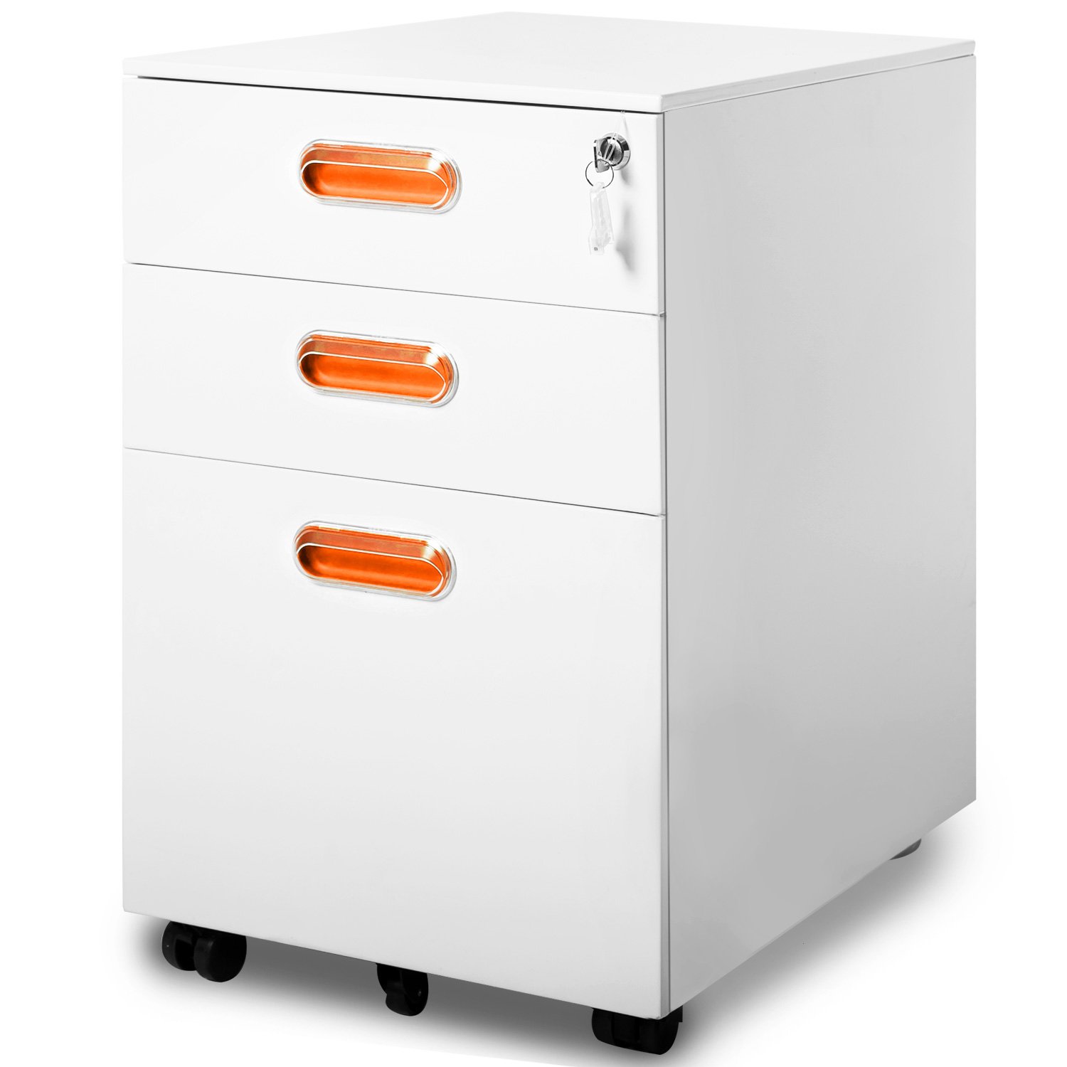 Modernluxe By Merax 3 Drawer Mobile File Cabinet Solid Metal Rolling Cabinet Fully Assembled Except Casters White And Orange Office Products Dprd Tasikmalayakab Go Id