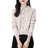 Chanyarn Women's Polo Neck 100% Merino Wool Sweater 2025 Spring Basic Long Sleeve Knitted Cardigan Sweater with Pocket