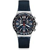 Swatch I New Chrono Unisex Watch Dress Stainless Steel Blue Quartz Waterproof Blue Grid
