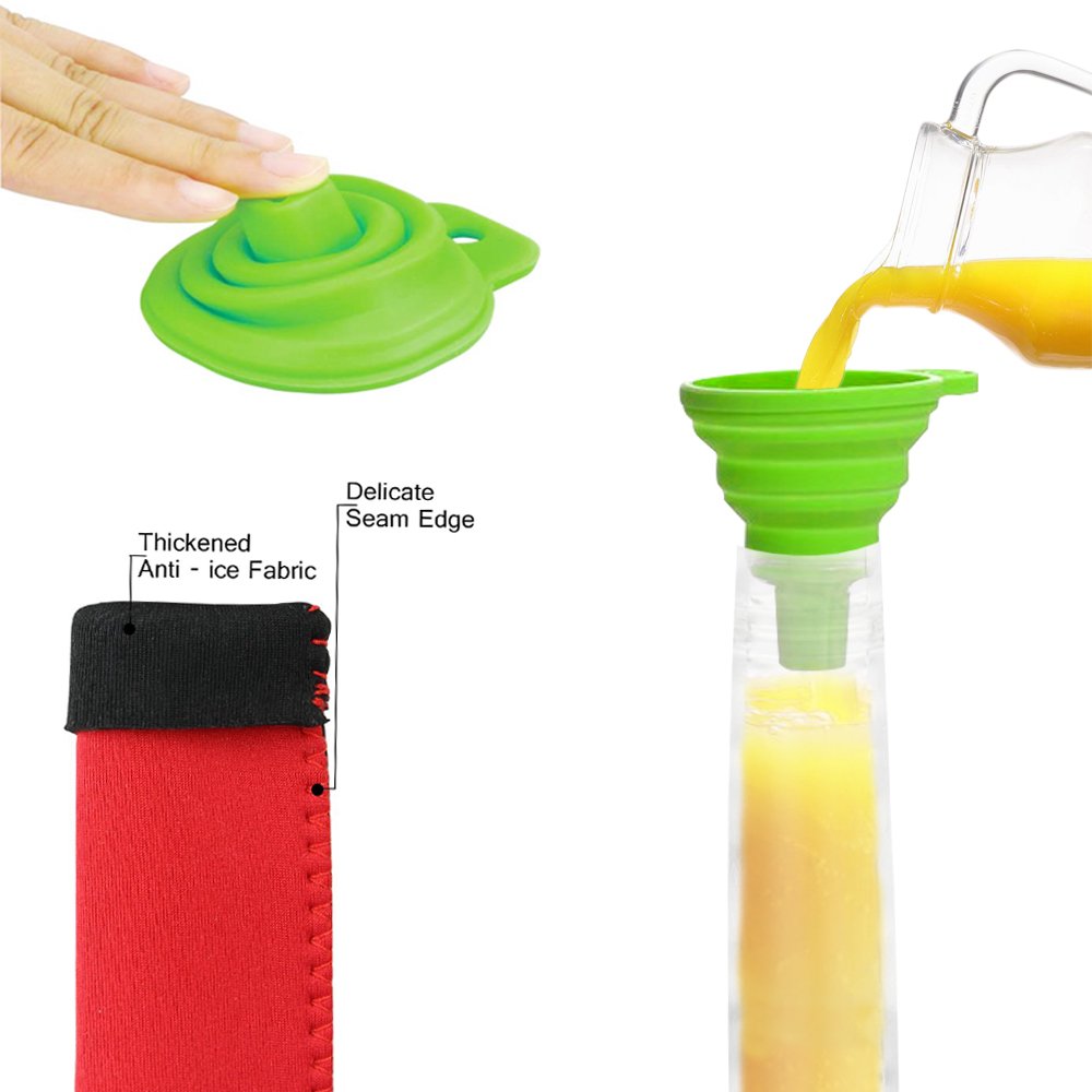 Ohomr 150pcs Popsicle Mold Bags with 5 Free Popsicle Holder and Folding Funnel for Freezing DIY Ice Candy Fruit Juice Snack Yogurt Pop Pouch