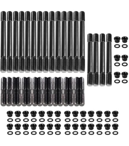 Auto Dynasty Cylinder Head Stud Kit - 12-Point Hex Nuts For Small Block Chevy 265-400 Engines