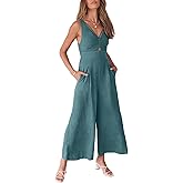 ANRABESS Womens Jumpsuits Summer Linen Wide Leg Sleeveless V Neck Casual Dressy Rompers Pants 2026 Spring Vacation Outfits