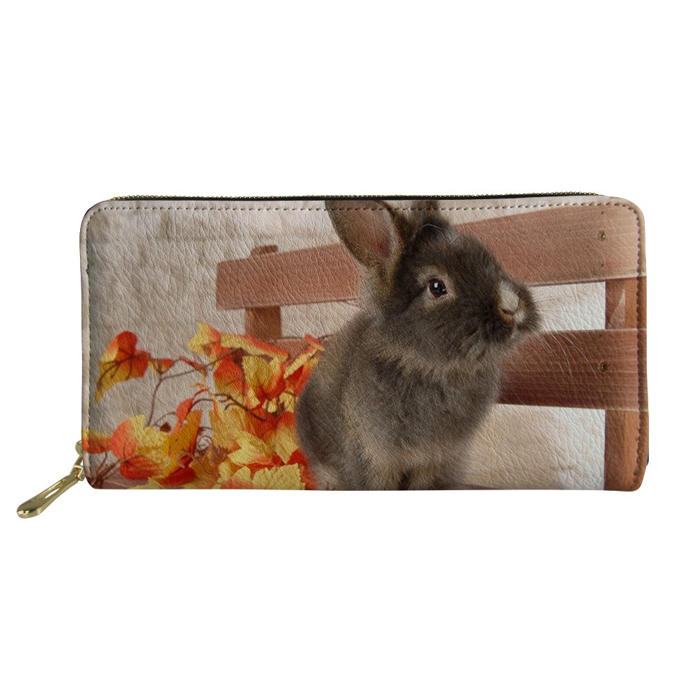 HUGS IDEA Lady Girl Travel Leather Purse Lovely Rabbit Pattern Cash Storage Wallet Card Bags