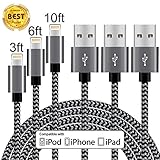 Aokesi iPhone Charger 3Pcs 3ft 6ft 10ft Nylon Braided 8Pin Lightning to USB Cable Cord Charger Compatible with iPhone 7 7 Plus 6 6s 6 plus 6s plus, iPhone 5 5s 5c,iPad, iPod and More(Black)