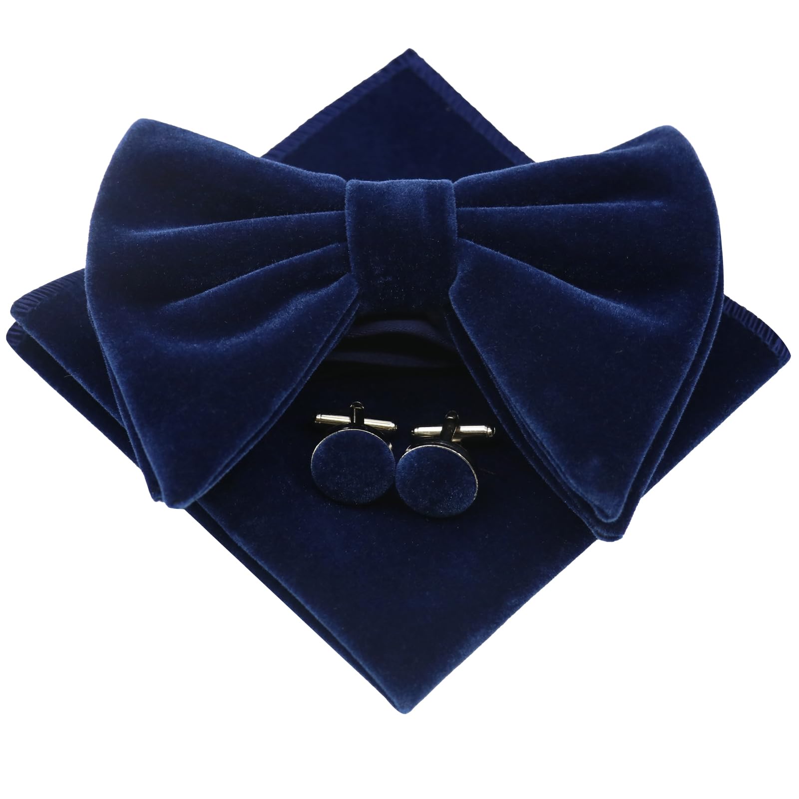 thumbnail image 2 of Men's Pre-Tied Velvet Oversized Bow Tie Set With Cufflinks & Pocket Square – Wedding Tuxedo Accessory 2 of 6