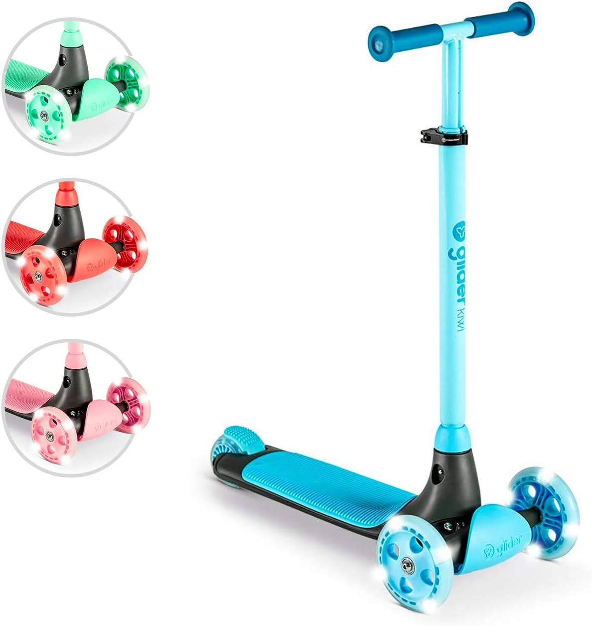 Yvolution Y Glider Kiwi Scooter for Kids Ages 3-8, 3 Wheel Scooter with LED Wheels (Blue)