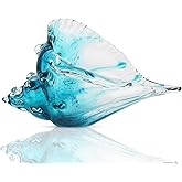 Hand-blown glass conch sculpture, modern green sea glass art decorative conch statue, coastal decor shell sculpture, suitable for living room TV cabinets, offices, shelf decorations and ornaments.