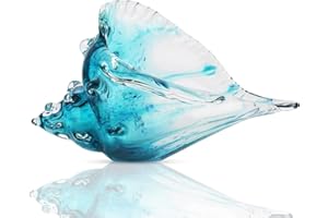 DOVDOV Hand-blown glass conch sculpture, modern green sea glass art decorative conch statue, coastal decor shell sculpture, suitable for living room TV cabinets, offices, shelf decorations and ornaments.