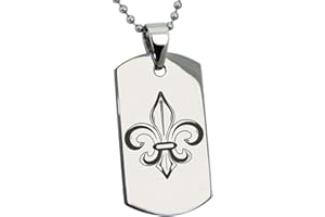 Tioneer Stainless Steel Valorous Fleur De Lis Symbol Dog Tag Pendant Necklace