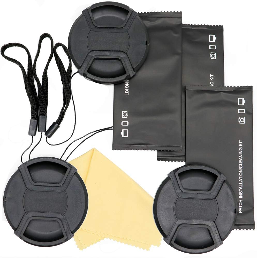 2 Pcs 58mm Center Pinch Lens Cap Bundle 2 Pcs Lens Cover Cap Holder Keeper and Lens Cleaning Pen Brush Compatible for Canon Nikon Sony Pentax Olympus Zeiss and Other Brand of Lenses + Cleaning Cloth