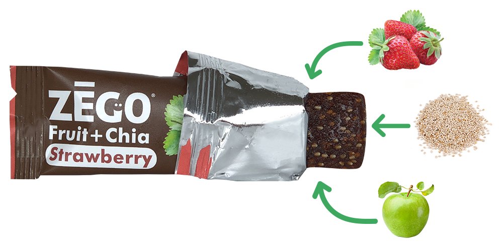 ZEGO Just Fruit + Chia Bars, Strawberry [Non GMO, Vegan, Gluten Free, Low Glycemic] (Pack of 12)