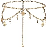 Gold Waist Chain for Women Multilayer Chain Belt Sun Moon Star Layered Belly Body Chain Metal Waist Chain for Dress Jewelry