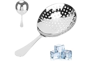 Stainless Steel Julep Strainer & Cocktail Spoon - 17.5cm/6.89in Professional Bar Tool for Mixing Drinks, Skimming, Straining 