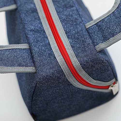 Insulated Lunch Bag Cooler Tote Bags For Women Men Kids, Travel Picnic Foods Box Drinks Thermal Carry Bag Container Organizer Case Handbag (Square Blue&Grey grey straps, 9x7x6.3inch)