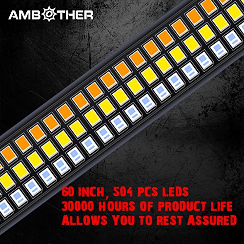 AMBOTHER 60'' Triple LED Truck Tailgate Side Bed Light Bar Strip Sequential Amber Turn Signal Red/White Reverse Stop for Pickup SUV Jeeps RV Dodge Ram Toyota Chevy GMC Waterproof 504LEDs, 2yr Warranty