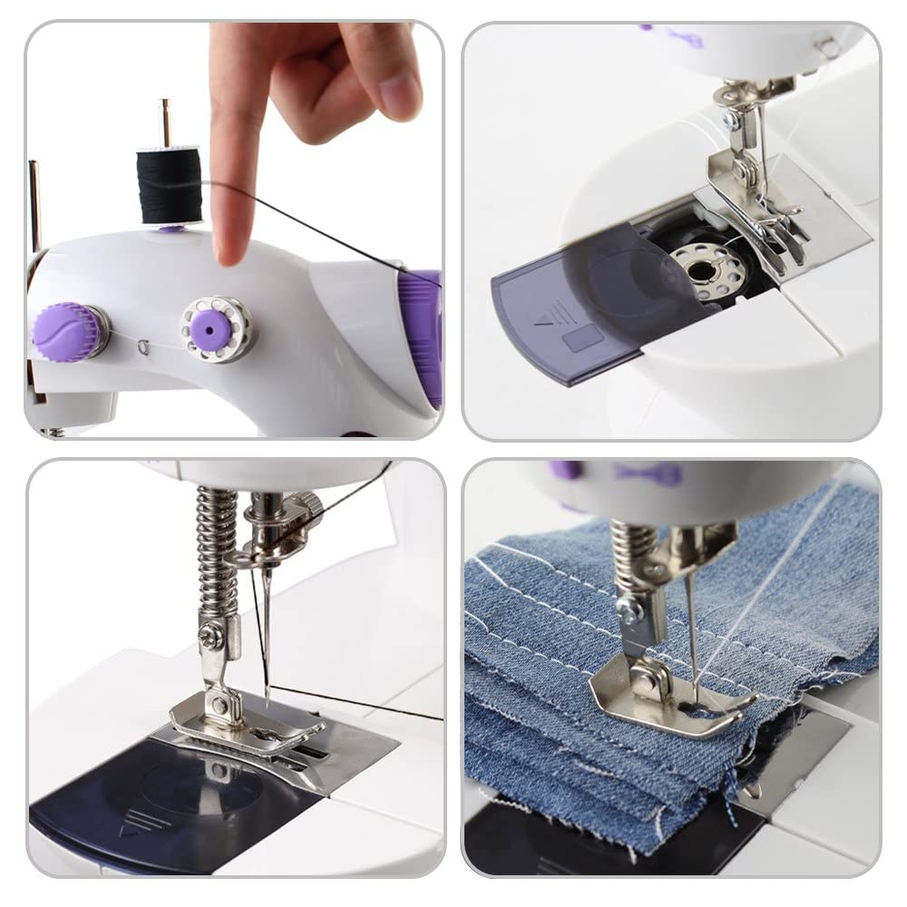 Mini Portable Sewing Machine with Two-Speed Two-Switch for Household Handwork (White)