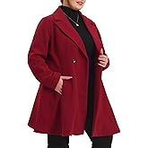 Agnes Orinda Plus Size Peacoat for Women Elegant A Line Notched Lapel Double Breasted Long Coat
