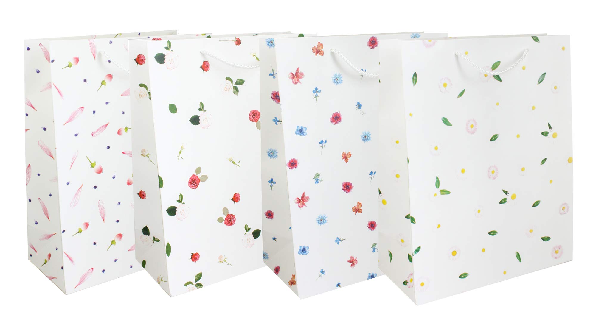Emartbuy Set of 4 Luxury Gift Bag Strong Laminated Paper Mixed Colours 26 x 32 x 12 cm - Mini Floral Print