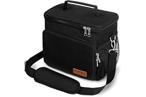 Tiblue Insulated Lunch Bag for Women/Men - Reusable Lunch Box for Office Work School Picnic Beach - Leakproof Freezable Cooler Bag with Adjustable Shoulder Strap for Kids/Adult(Medium,Black)
