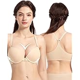 YANDW Racerback Push Up Padded Bras for Women Add 2 Cup Front Closure Back Smoothing T Back Plunge Underwire Bra