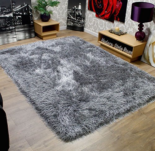 Very Thick 9cm Soft Touch Silver Grey Shaggy Shag Pile Extra Large Quality Modern Rug 160x220 cm