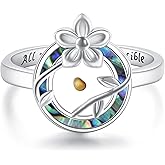 URONE Mustard Seed Ring Sterling Silver Mustard Seed Flower Abalone Shell Ring Faith Jewelry Gifrs for Women