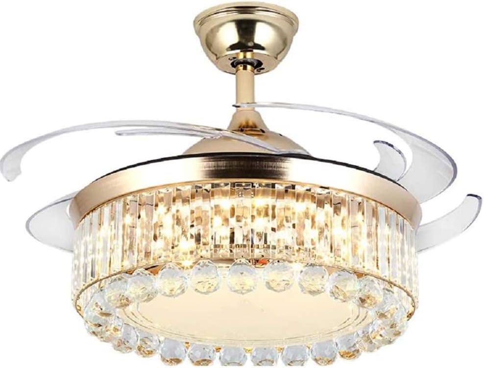 42" Crystal Ceiling Fan with Light Modern Luxury Chandelier Retractable Blades Remote 3 Speeds 3 Color Changes Silent Ceiling Fans Lighting Fixture, LED Kits Included